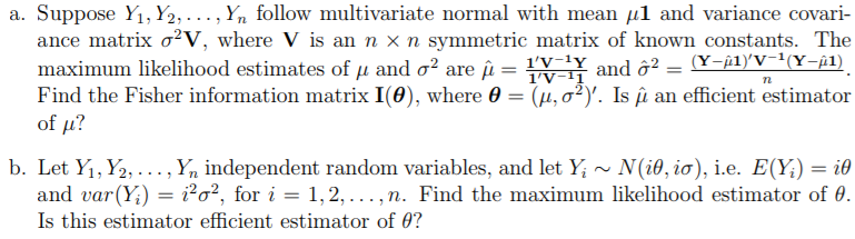 Solved A Suppose Y Y2 Y Follow Multivariate Normal W Chegg Com