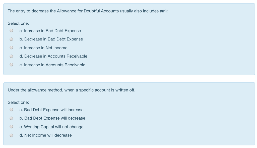 The Entry To Decrease The Allowance For Doubtful Chegg Com