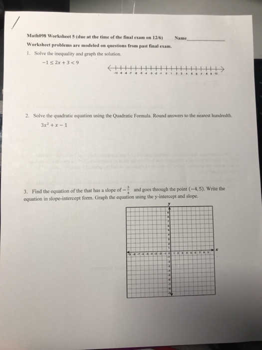 Solved Math098 Worksheet 5 Due At The Time Of The Final