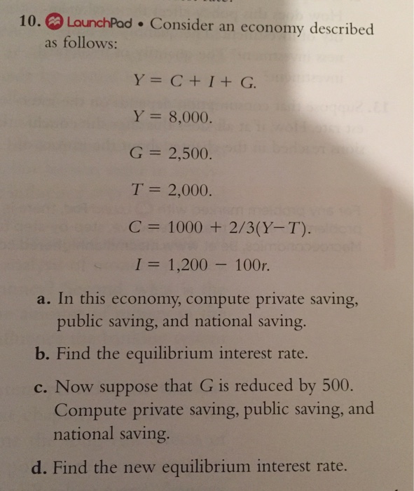 Solved Consider An Economy Described As Follows Y C I Chegg Com