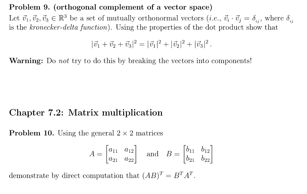 Solved Problem 9 Orthogonal Complement Of A Vector Spac Chegg Com