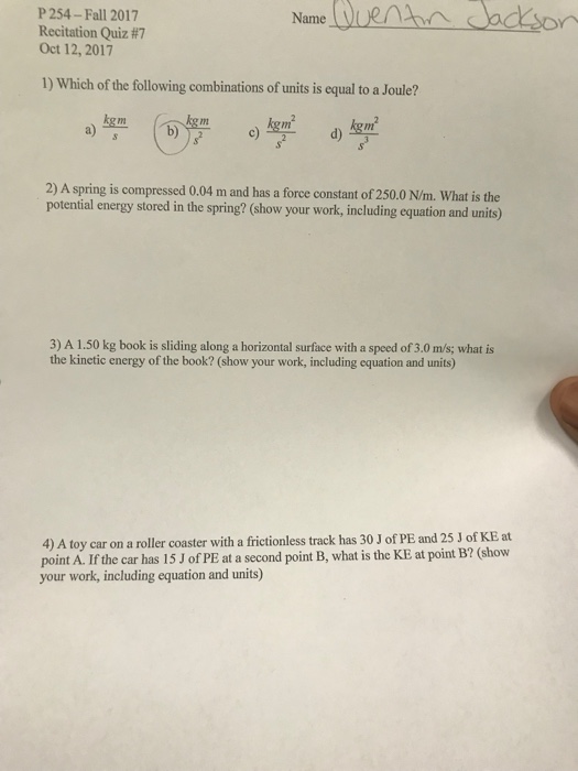 Solved P 254 Fall 17 Recitation Quiz 7 Oct 12 17 Na Chegg Com