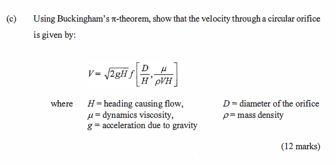 Solved C Using Buckingham S P Theorem Show That The Ve Chegg Com