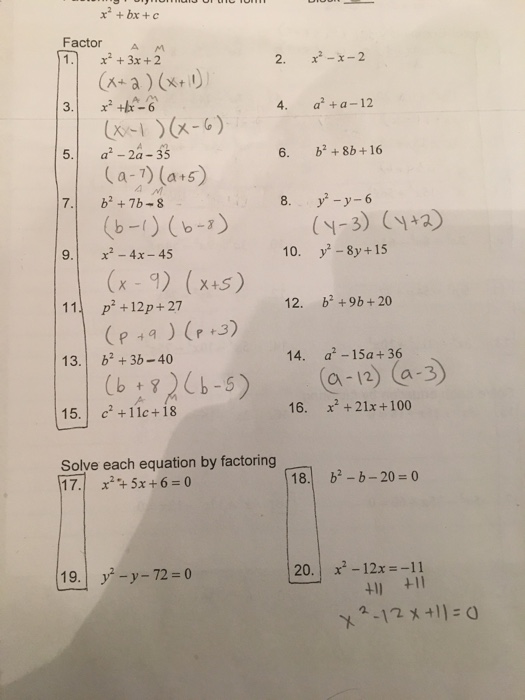 Solved Solve By Factoring Polynomials With The Form X 2 Bx Chegg Com