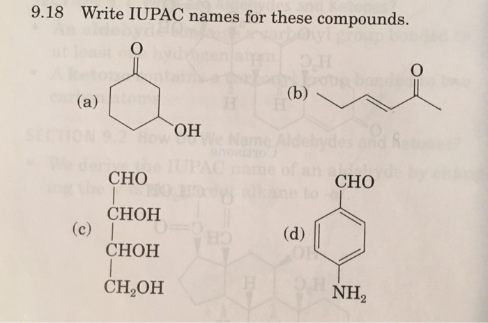 Solved 9 18 W Rite Iupac Names For These Compounds Oh Cho Chegg Com