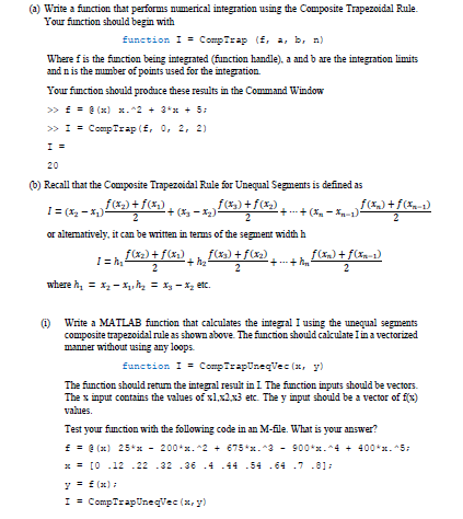 Solved Write A Function That Performs Numerical Integrati Chegg Com