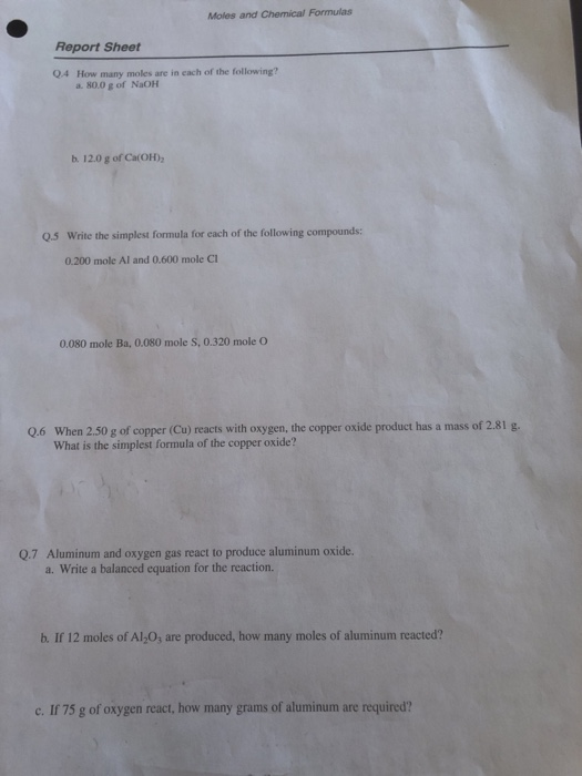 Solved Moles And Chemical Formulas Report Sheet Q4 How Ma Chegg Com