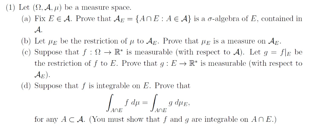 1 Let A I Be A Measure Space Ane A E A I Chegg Com