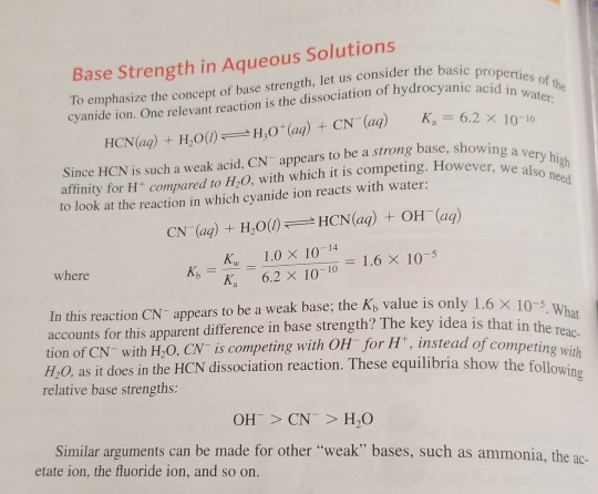 Solved Base Strength In Aqueous Solutions To Emphasize The Chegg Com