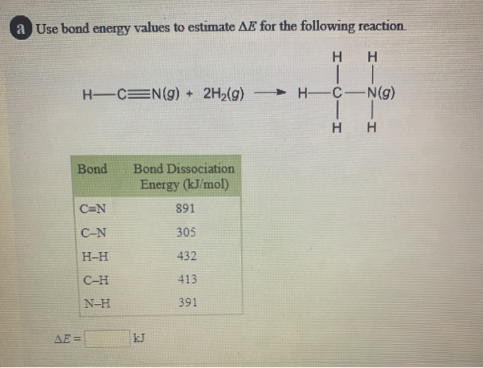 Solved A Use Bond Energy Values To Estimate Ae For The Fo Chegg Com