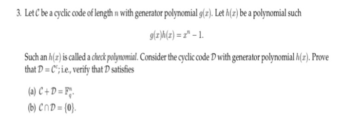 Let C Be A Cyclic Code Of Length N With Generator Chegg Com