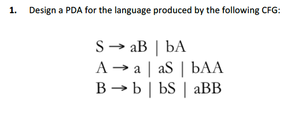 1. Design a PDA for the language produced by the following CFG: