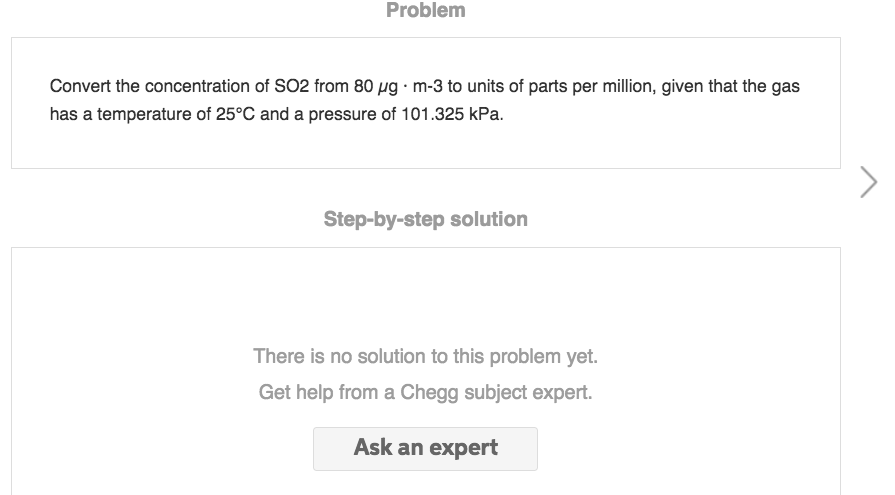 Solved Problem Convert The Concentration Of So2 From 80 U Problem Convert The Concentration Of So2 From 80 Ug M 3 To Units Parts