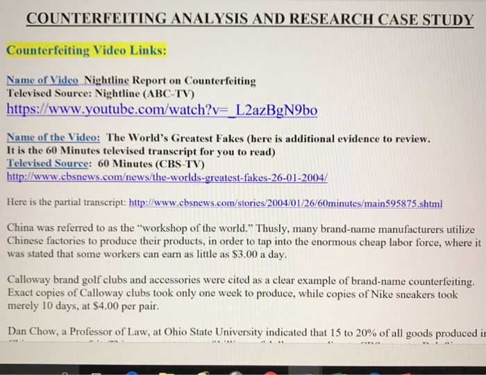 Solved Counterfeit Ng Analysis And Research Case Study Co