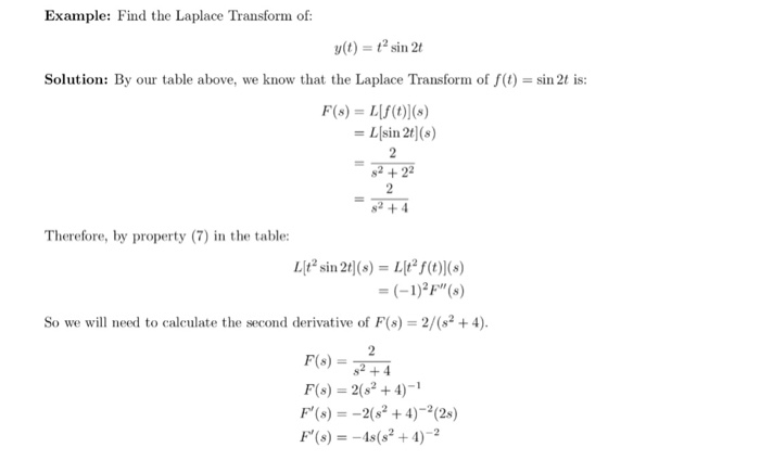 Solved Example Find The Laplace Transform Of T Sin 2t Chegg Com