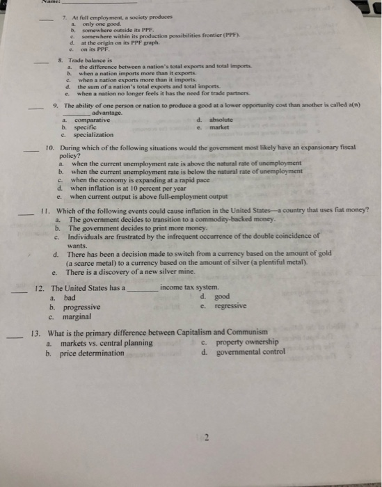 Solved At Full Employment A Society Produces A Only One Chegg Com