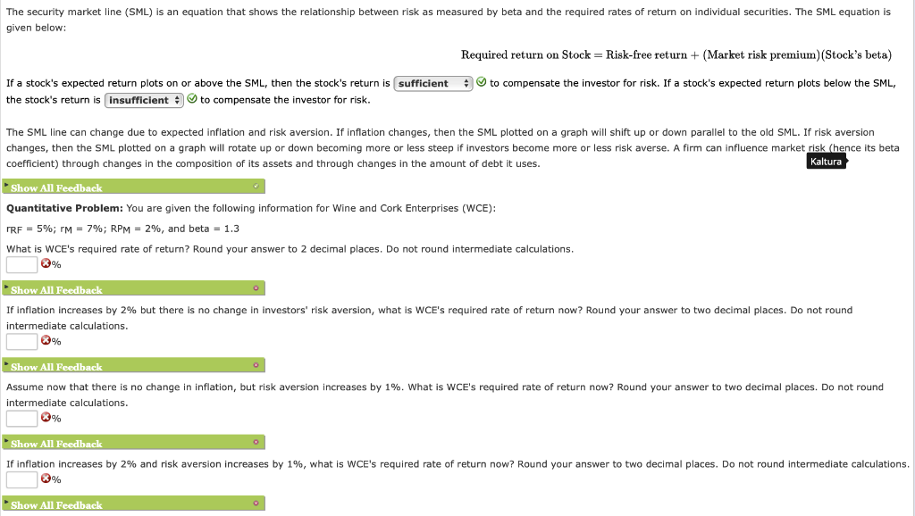 Solved The security market line (SML) is an equation that | Chegg.com