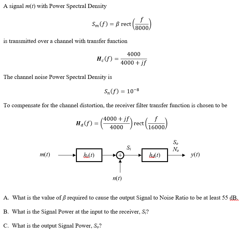 Solved A Signal M T With Power Spectral Density Sm F Chegg Com