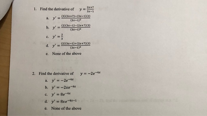 Solved 1 Find The Derivative Of Y 2x 7 Y Chegg Com