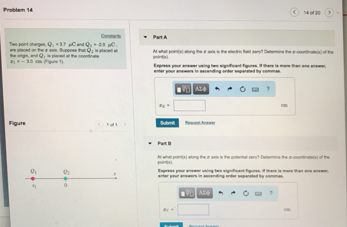 Solved Problem 14 Constan刍 Parta Two Point Charges Chegg Com