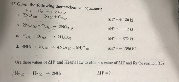 Solved 15 Given The Following Thermochemical Equations N Chegg Com