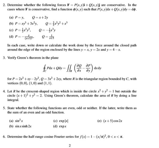 Solved 2 Determine Whether The Following Forces F P X Y Chegg Com