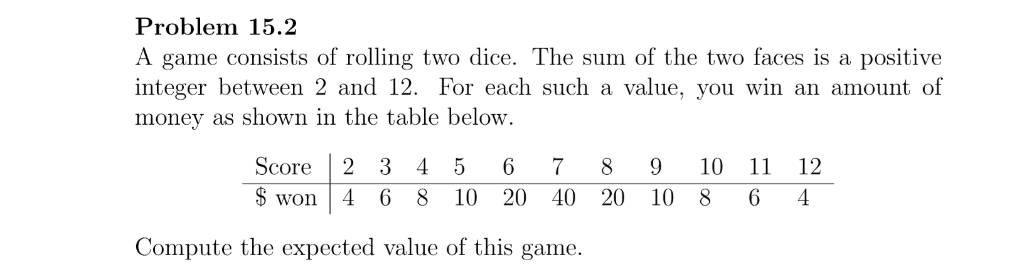 Solved] A game consists of rolling a pair of dice. You win the amounts
