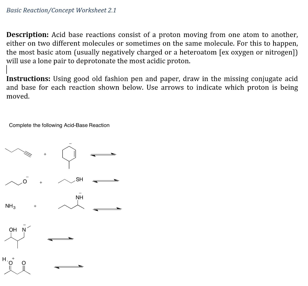 Basic Reaction/Concept Worksheet 24.24 Description:  Chegg.com Pertaining To Acid Base Reaction Worksheet