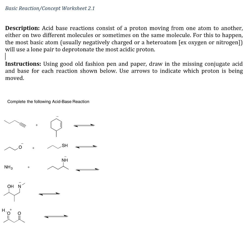 Solved Basic Reaction/Concept Worksheet 22.22 Description:  Chegg.com For Acid Base Reactions Worksheet