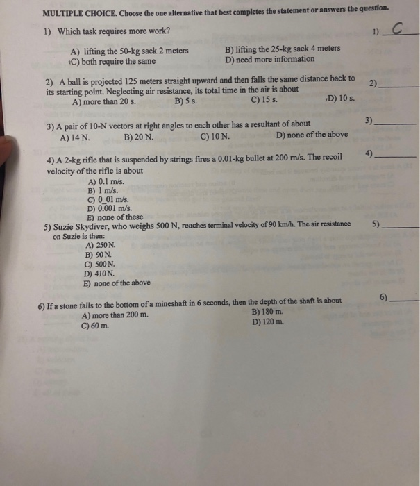 Solved Multiple Choice Choose The One Alternative That B Chegg Com