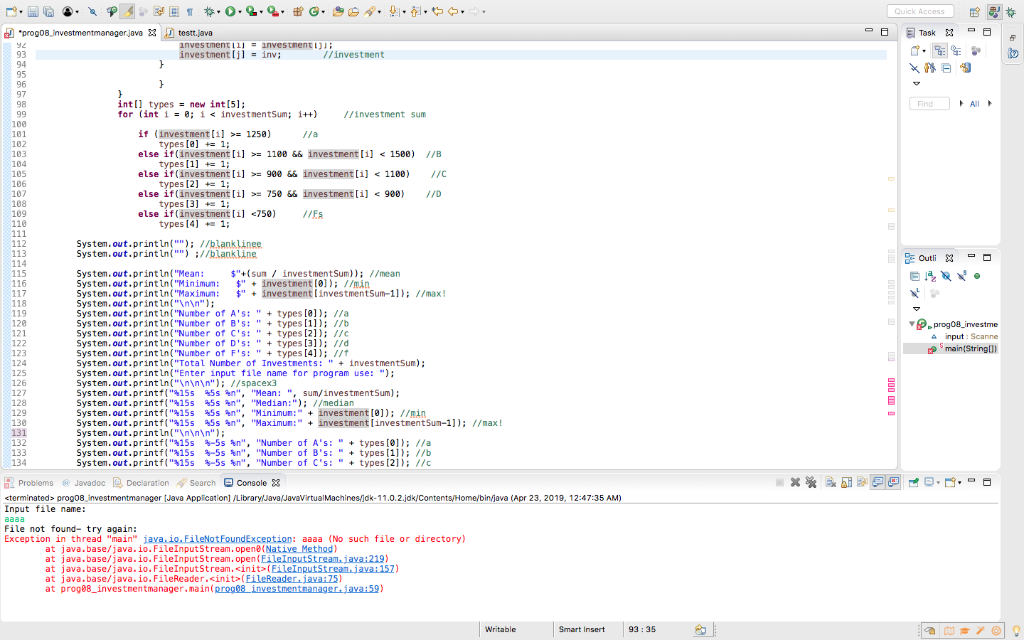 Quick Access to investment [j] = inv; //investment 94 95 96 int typesnew int[51 for int1-8; 1 <investmentSum; i++) トAll 98 Fi