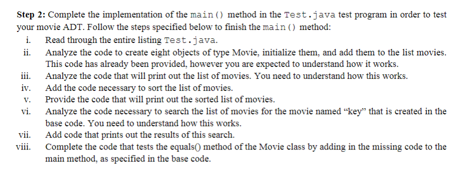 Solved Step 1: Complete the implementation of the movie | Chegg.com