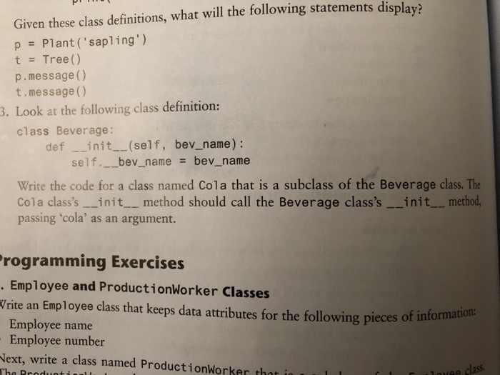 Solved Glven the following class definitions, which of the