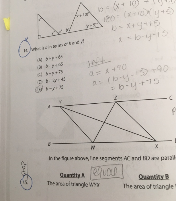 Solved X 10 1 Y 5 14 What Is A In Terms Of B And Y Chegg Com