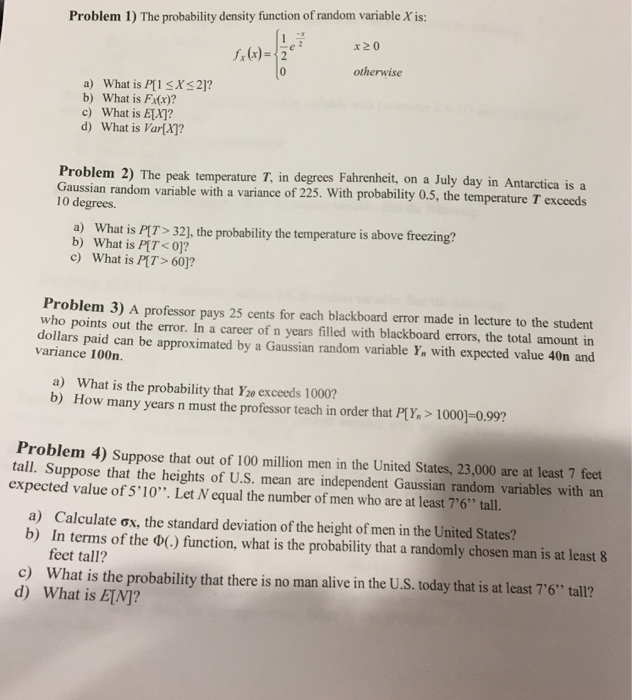 Solved Problem 1 The Probability Density Function Of Ran Chegg Com