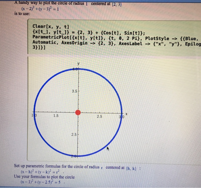 Solved Set Up A Parametric Formula For Circle Of Radius R Chegg Com