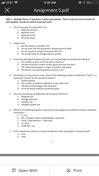 Solved At T 3 35 Am Assignment 5 Pdf Art 1 Multiple Choic - 