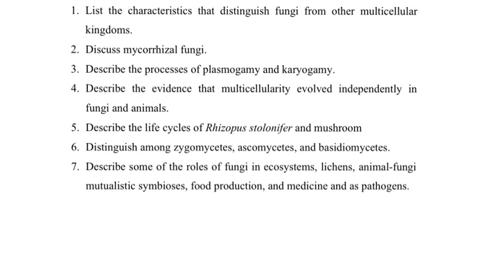 Distinguishing characteristics of fungi