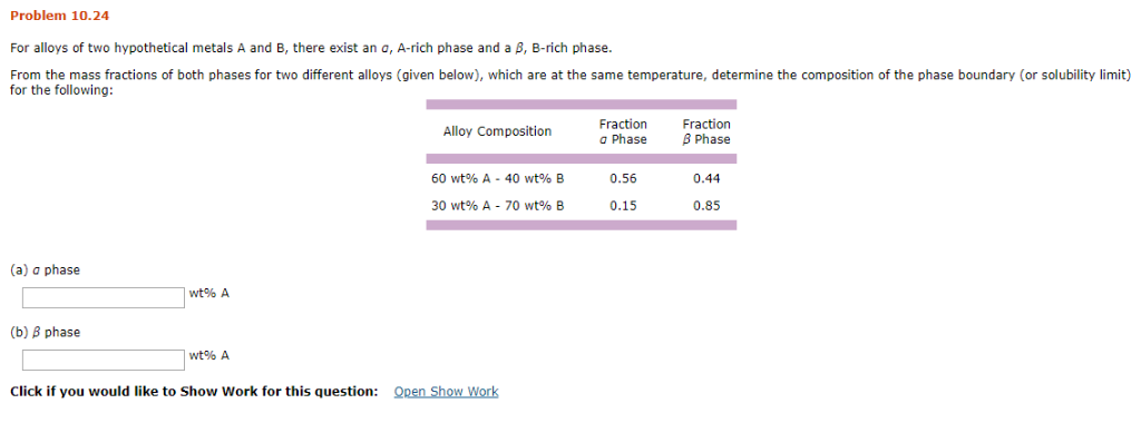 Problem 10 24 For Alloys Of Two Hypothetical Metals A Chegg 
