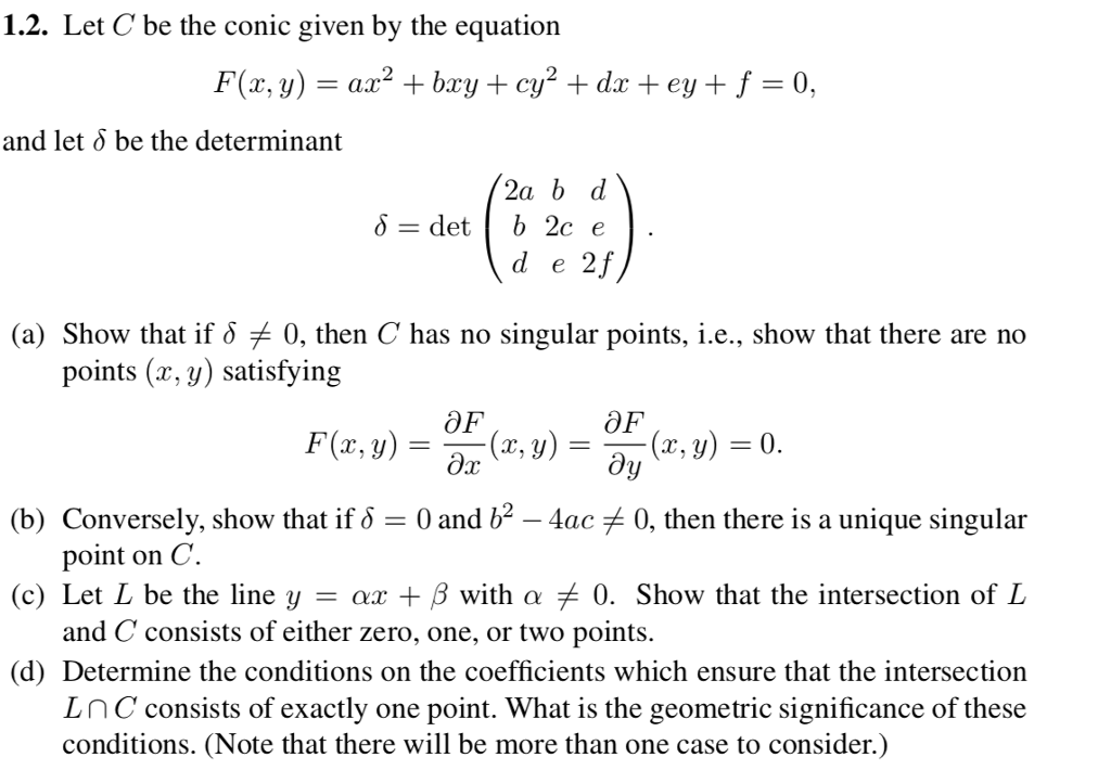 Solved 1 2 Let C Be The Conic Given By The Equation F X Chegg Com