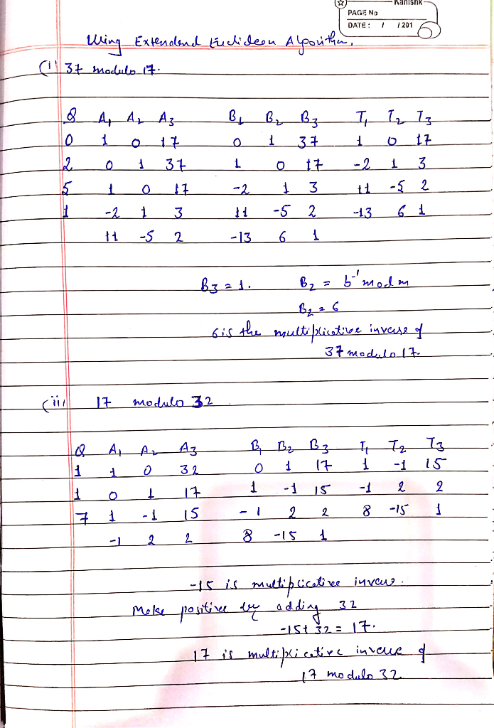 Solved Using Euclid S Extended Algorithm Find Multiplicative Inverse 1 32 Modulo 17 2 17 Modulo 3 Q