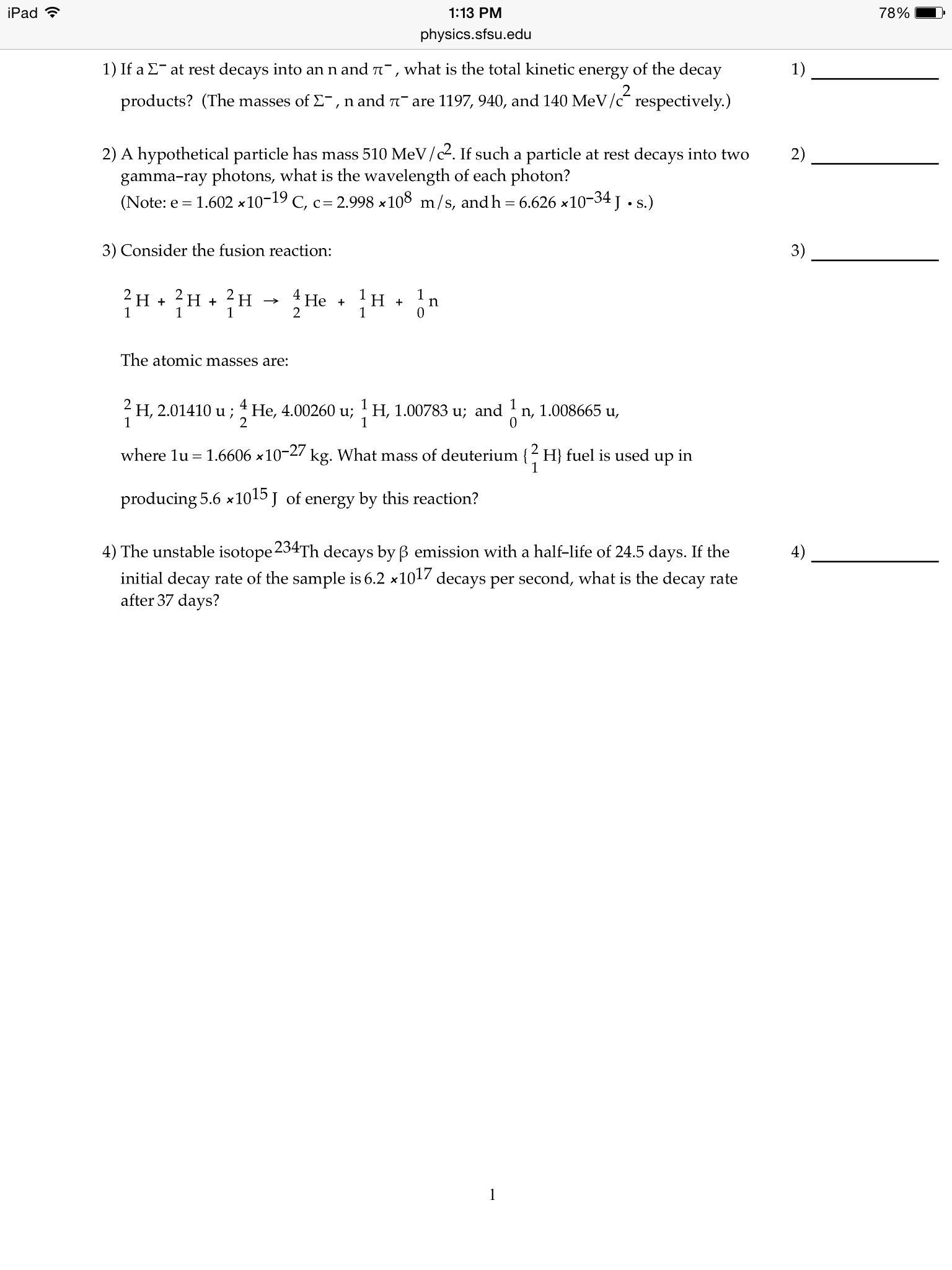 Solved If A At Rest Decay Into An N And Pi What Is The T Chegg Com