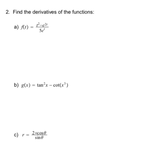 Solved Find The Derivatives Of The Functions A F T T Chegg Com