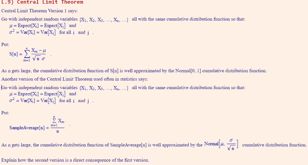 Solved L 9 Central Limit Theorem Central Limit Theorem V Chegg Com