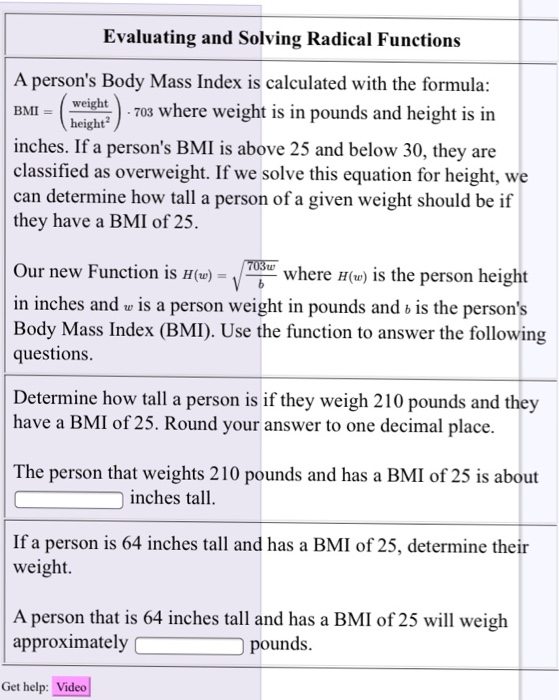 Solved A Person S Body Mass Index Is Calculated With The