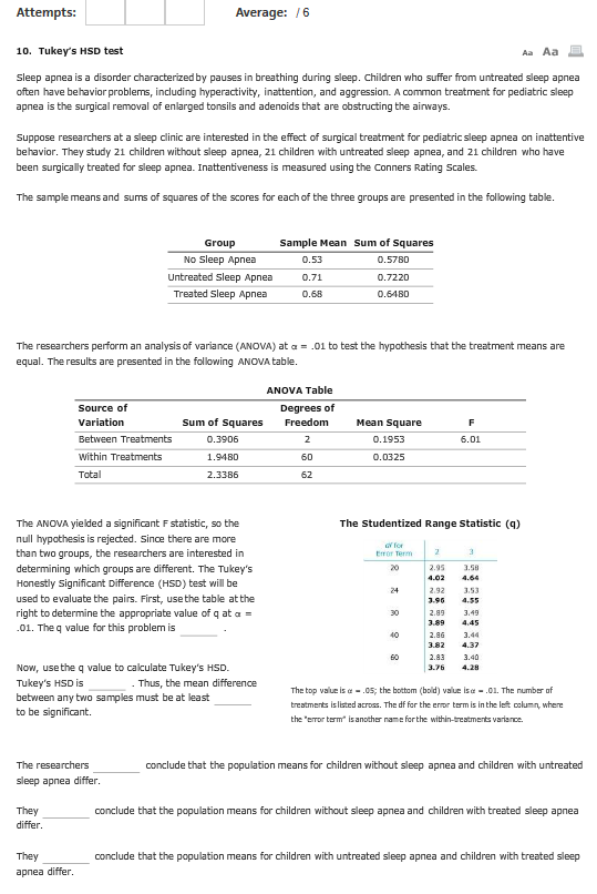 Stumped On This Stats Problem Tukey S Hsd Test Chegg Com