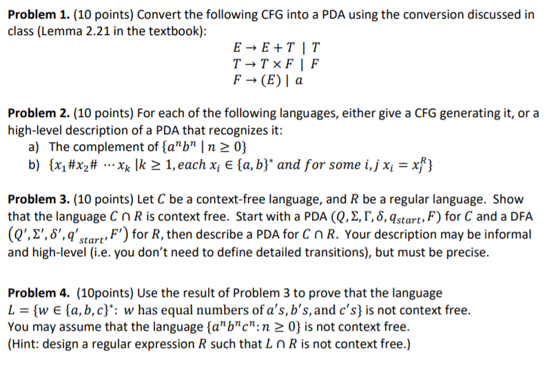 Solved Problem 1 10 Points Convert The Following Cfg I Chegg Com