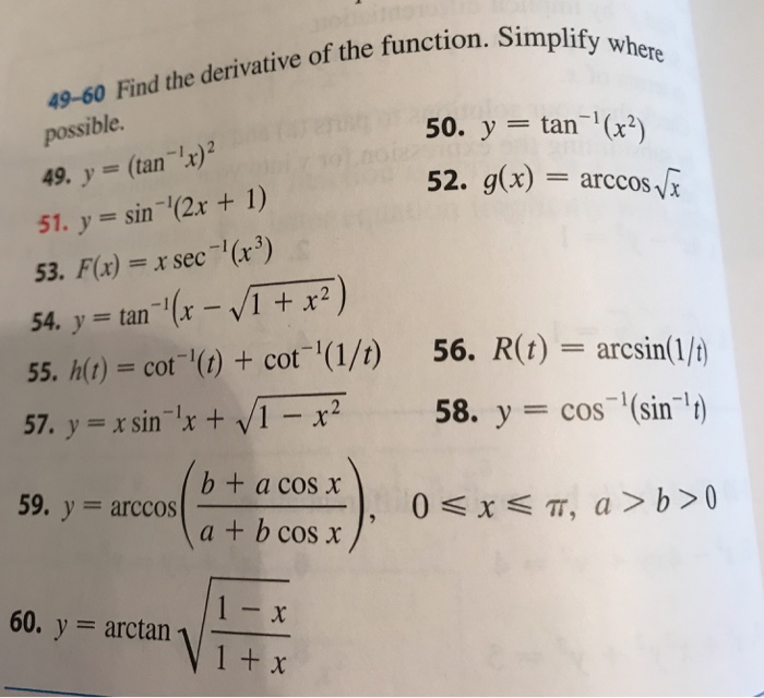 Solved 49 60 Find The Derivative Of The Function Possible Chegg Com