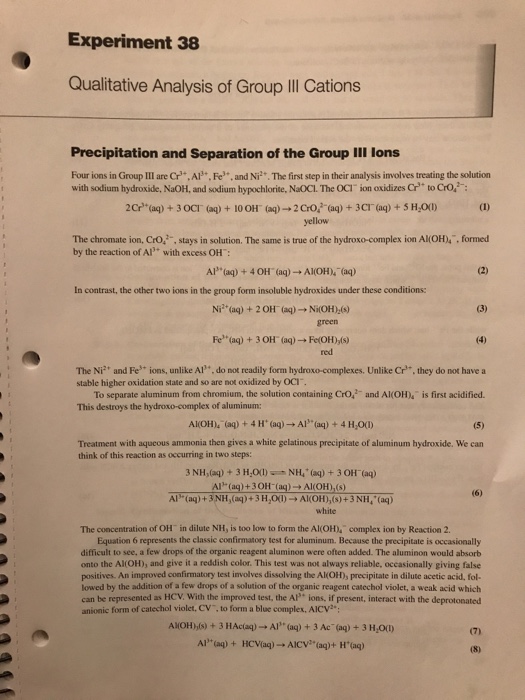 Solved Experiment 38 Qualitative Analysis Of Group Ⅲ Cati