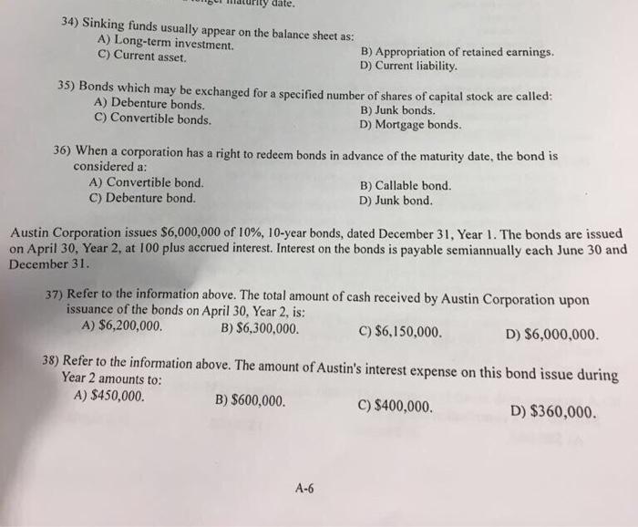 Solved Bl Y Date 34 Sinking Funds Usually Appear On The